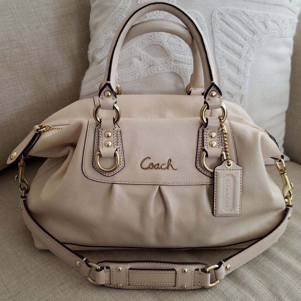 Coach Ashley Leather Satchel Bag in beige/bone F15445